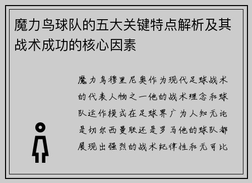 魔力鸟球队的五大关键特点解析及其战术成功的核心因素 魔力鸟球队的五大关键特点解析及其战术成功的核心因素